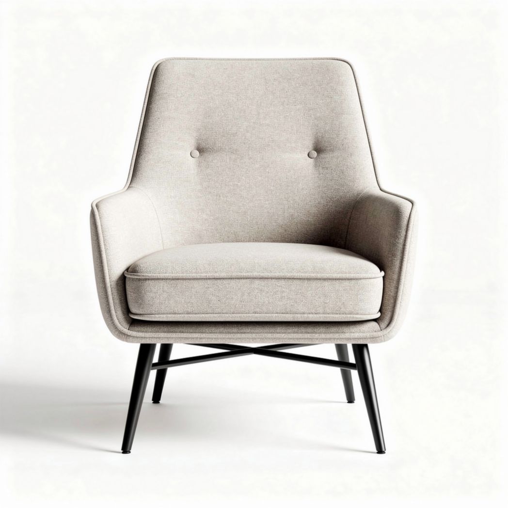 Fauteuil en tissu beige avec pieds en métal noir dimensions 80 x 75 x 90cm