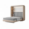Lit escamotable en bois avec matelas gris et éclairage intégré 210 x 140 x 40cm