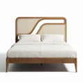 Lit en bois avec tête de lit en cannage 200 x 160 x 120cm blanc et marron