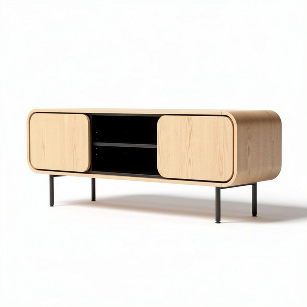 Meuble TV en bois de chêne clair avec portes coulissantes 150 x 40 x 50cm