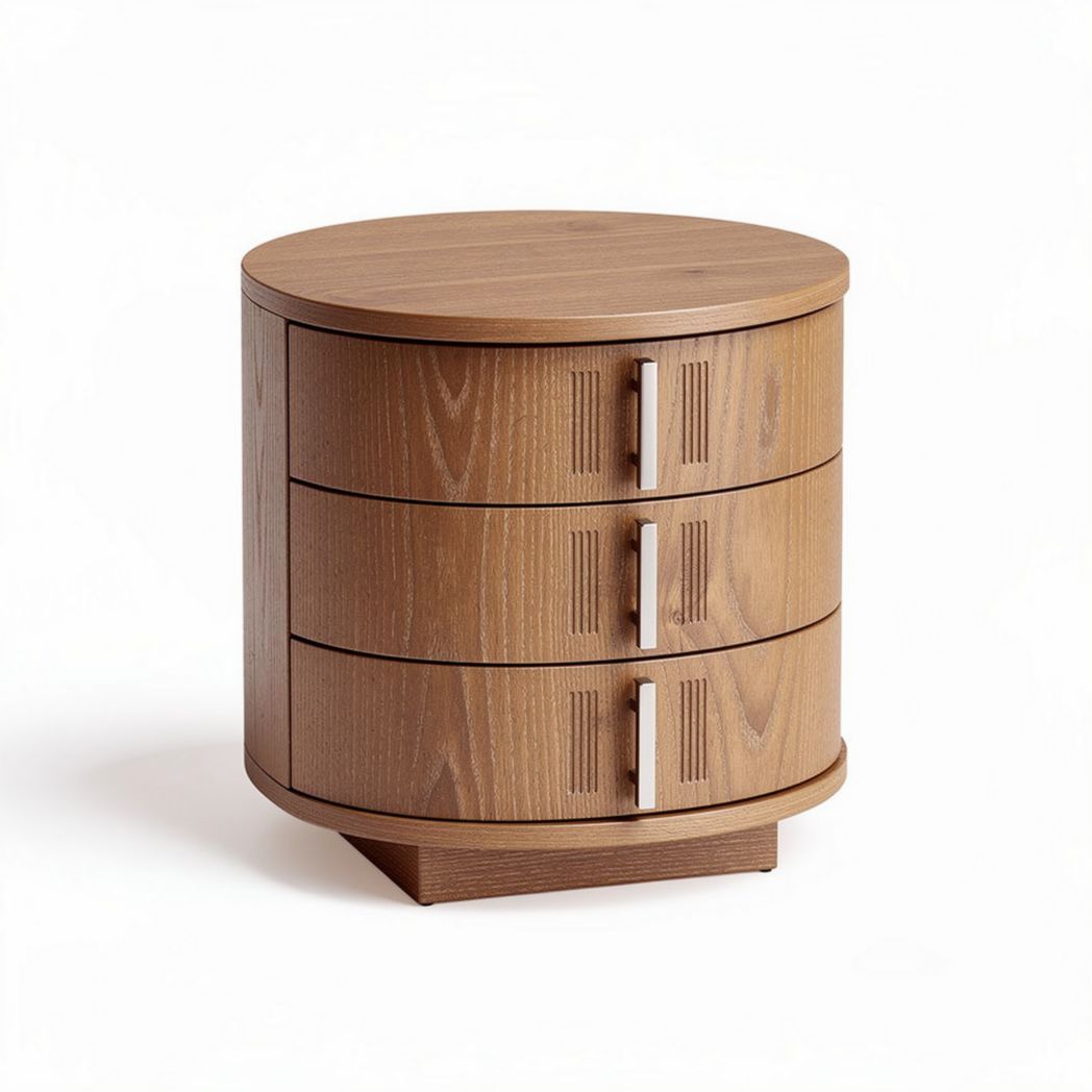 Table de nuit ronde en bois avec trois tiroirs dimensions 40 x 40 x 50cm