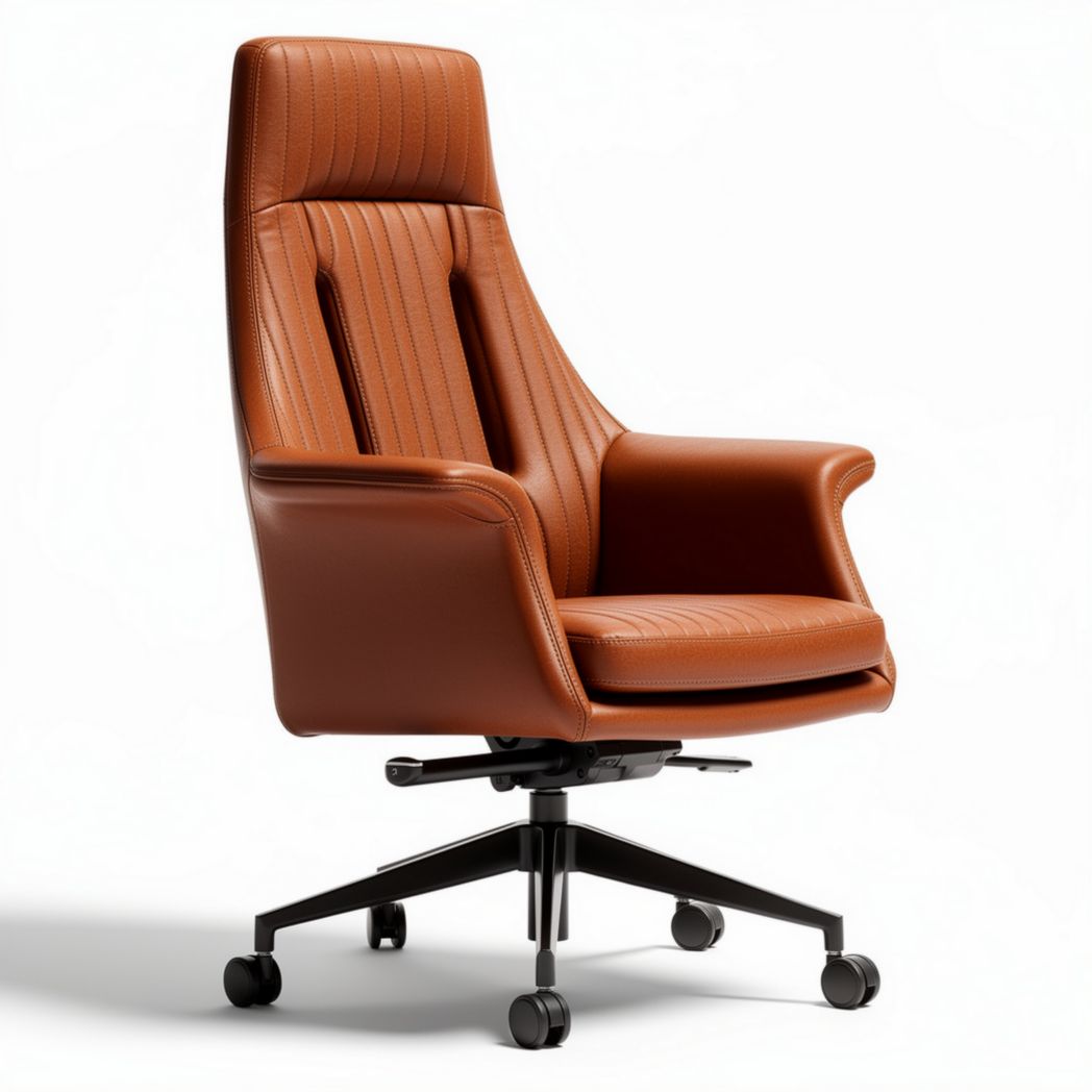 Fauteuil de bureau en cuir marron avec base pivotante et roulettes 80 x 75 x 110cm