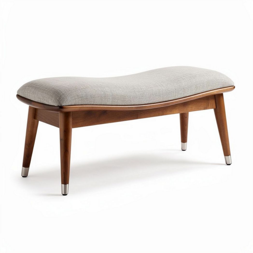 Banc en bois de hêtre avec coussin en tissu gris 120 x 40 x 45cm