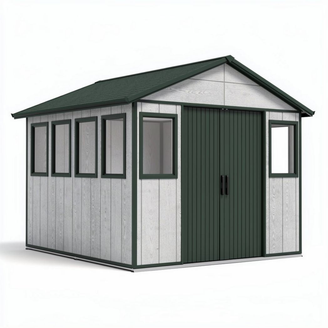 Abri de jardin en bois vert 200 x 150 x 180cm avec fenêtres et portes double battant