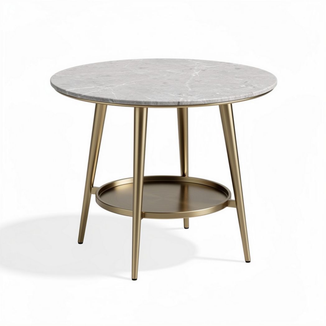 Table ronde en marbre blanc et métal doré diamètre 60 cm hauteur 50 cm
