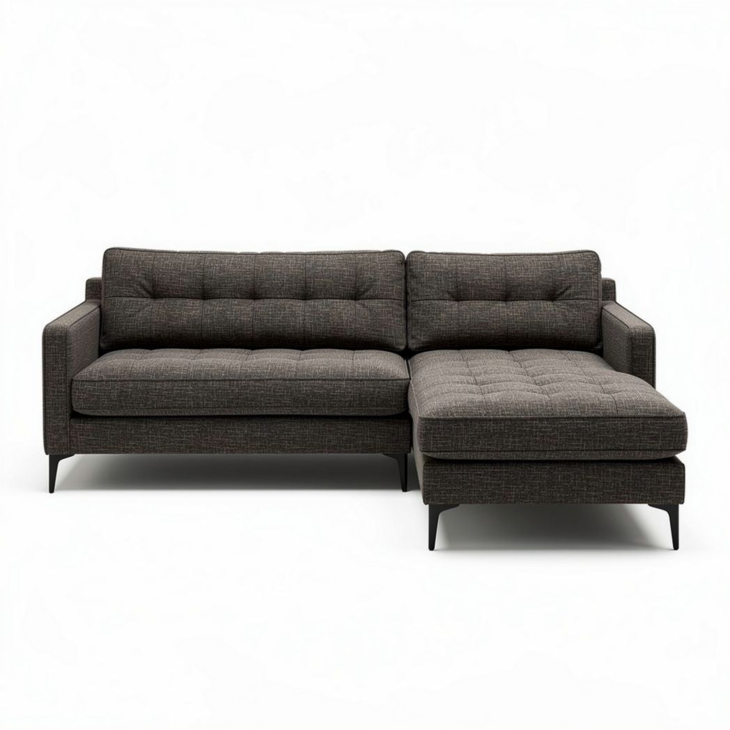 Canapé d'angle en tissu gris avec repose-pieds dimensions 200 x 90 x 85cm